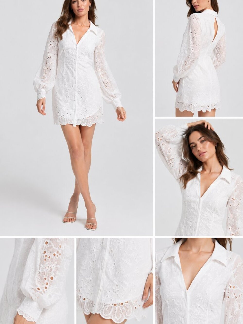 ASOS DESIGN White Broderie Eyelet Mini Dress Puff Sleeves Size 6